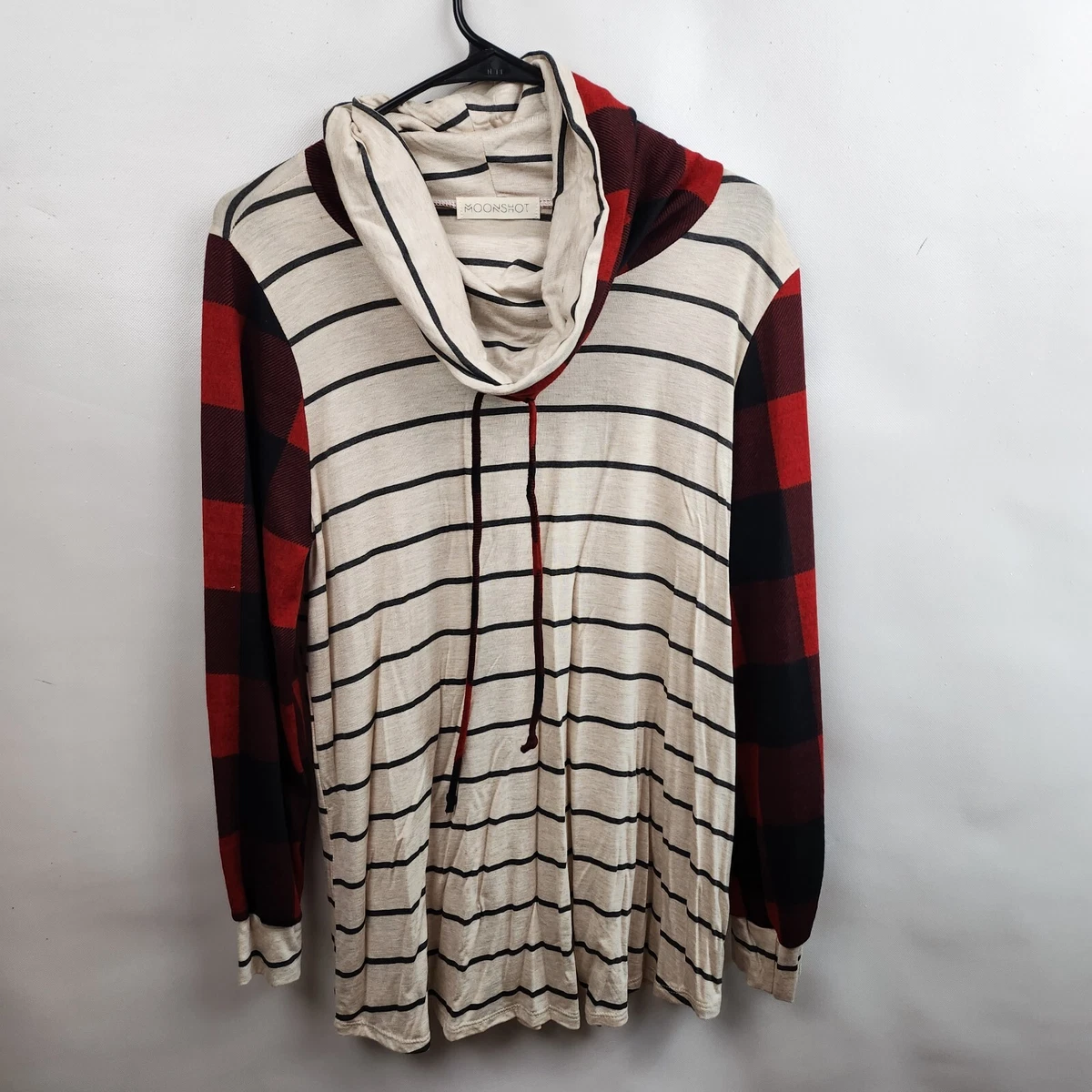 Plaid drawstring cowl top neck tunic sweatshirt dress
