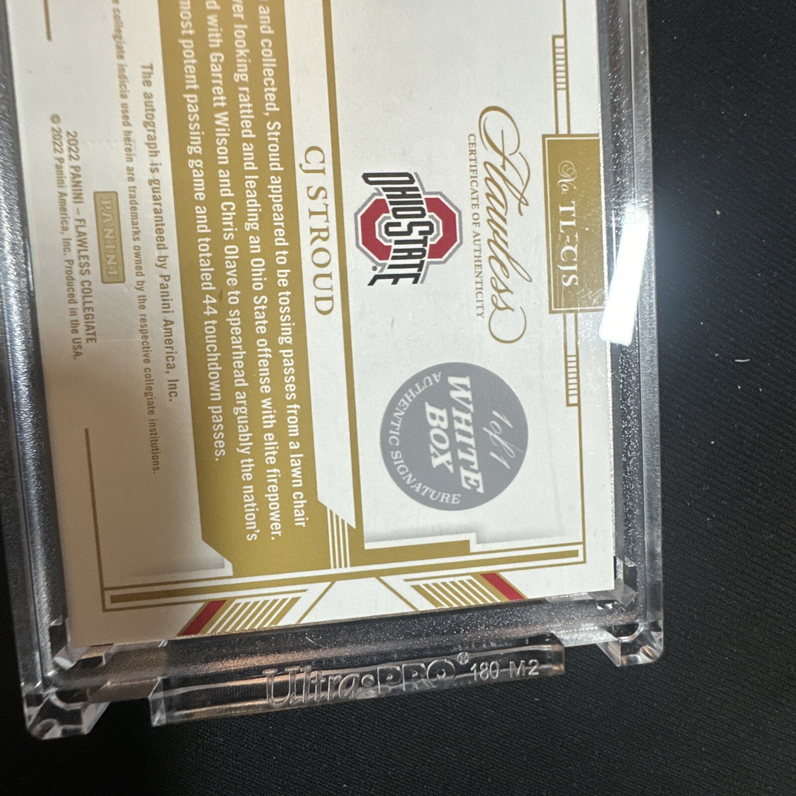 2022 Flawless Collegiate C.J. STROUD white box AUTO - 1/1 one of one- team logo view 4