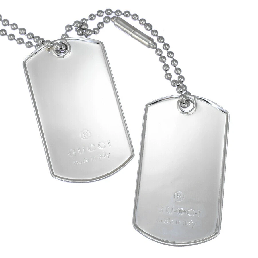 Gucci Dog Tag Double Plaque Pendentif Collier Argent 925 Boule Chaîne Accessoires