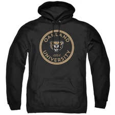 Oakland University Adult Pullover Hoodie Plaid Badge, Black, S-3XL