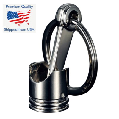 Piston Connecting Rod Car Engine Silver Metal 3D Keyring Keychain Key Chain Ring