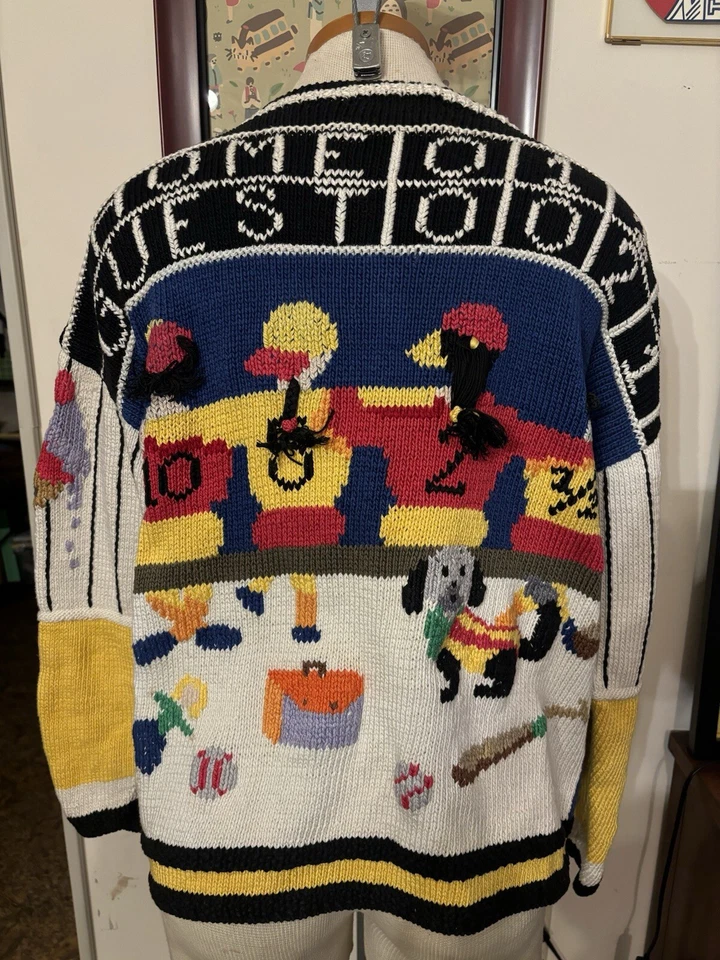 BEREK VINTAGE: Baseball Pinstripe Hand Knit 100% PIMA Cotton Cardigan *SZ. S - Image 2 of 4