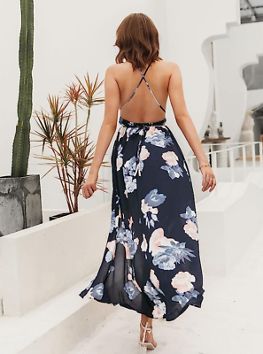 SIMPLEE ~ New! NWT Large ~ Floral Deep V BACKLESS Maxi Chiffon Sun Dress a57 | eBay SIMPLEE ~ New! NWT Large ~ Floral Deep V BACKLESS Maxi Chiffon Sun Dress a57 | eBay