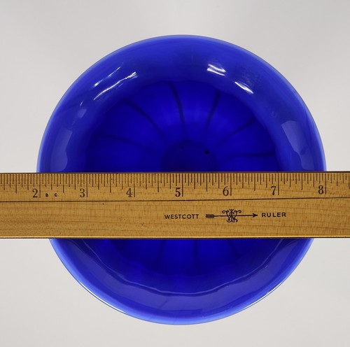 Murano große blaue Vase gelbe Nadelstreifen venezianisches mundgeblasenes Pontil Kunstglas EUC - Bild 6 von 10