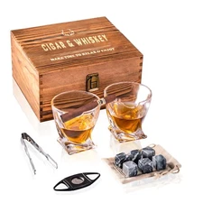 Whiskey Cigar Glasses Gift Set - 2 Glasses with Cigar Rest