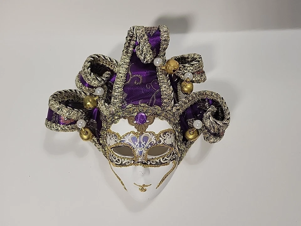 Venetian Jester Mask Purple/Gold- Made in Italy - La Maschera Del Galeone - Image 3 of 4
