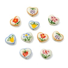 12pcs Heart Porcelain Beads Flower Fruit Printed Ceramic Loose Bead for Jewelry