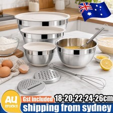 5 Sizes Stainless Steel Mixing Bowl Set with Lids Graters Nesting Kitchen Storag