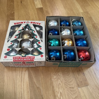 *READ* VTG Shiny Bright Originalcardboard box + Ornaments *Condition Issues*