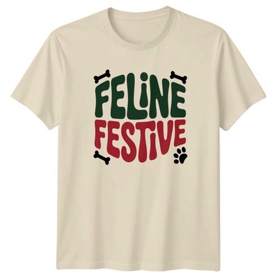 Feline Festliche Katzen Weihnachten Herren T-Shirt Damen Tee Grafik Unisex Top