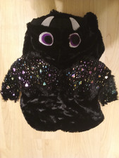 dog halloween outfit black medium soft fur wings purple hood eyes