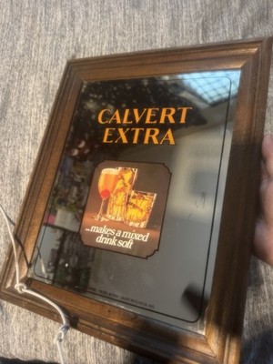 Vintage Calvert Extra Whiskey Advertising Mirror Sign   Liquor and Bar Decor