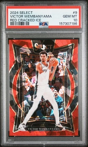 7196 Victor Wembanyama 2024 Panini Select #9 Red Cracked Ice Prizm PSA 10
