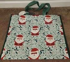 Marshalls Large Reusable Tote Bag Super Cute Jolly Mini Cartoon Santa Clauses