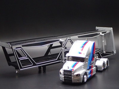 MACK ANTHEM RIG & CAR TRANSPORTER HAULER TRAILER SILVER 1:64 SCALE DIECAST MODEL