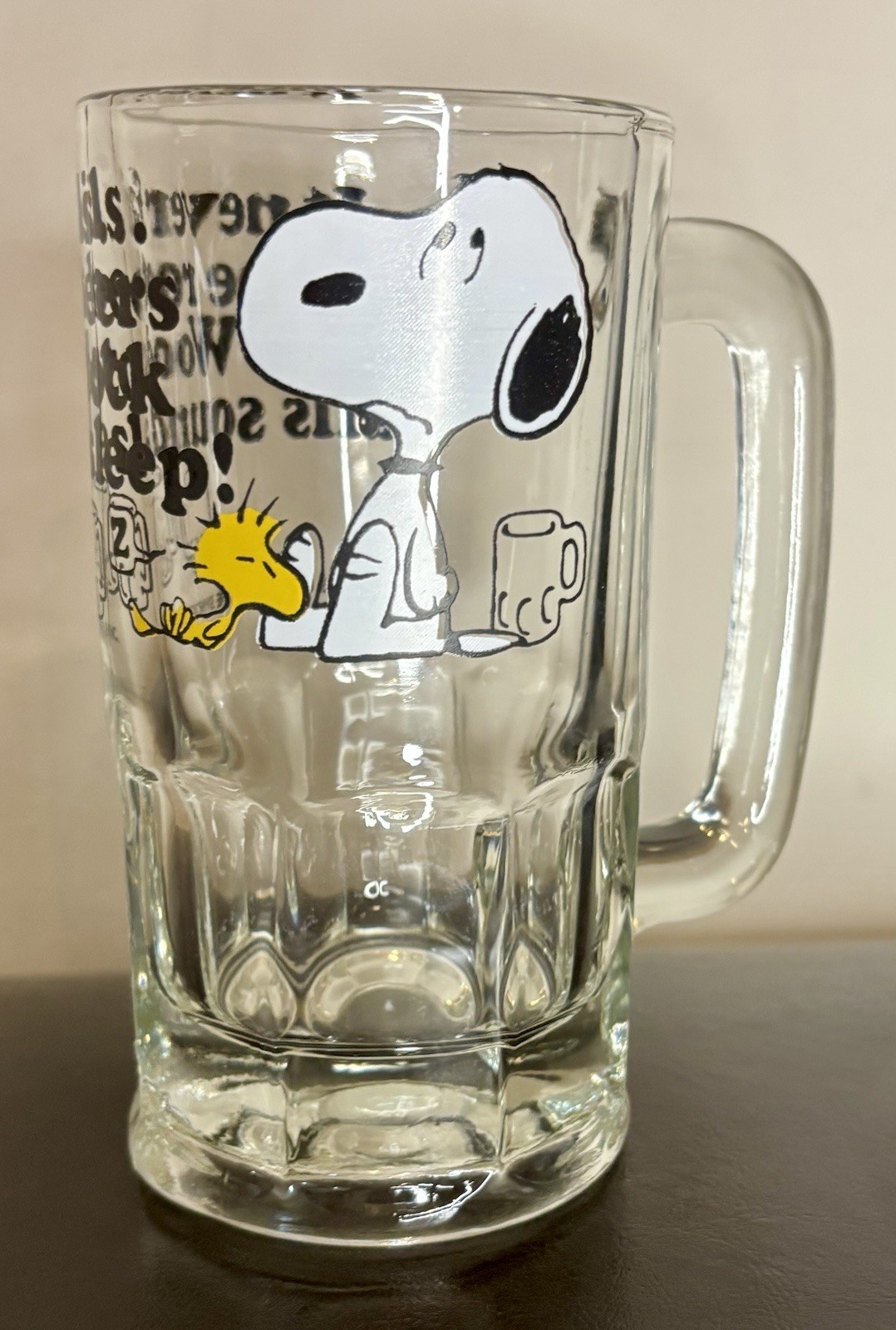 Snoopy Woodstock Vintage 1965 Glass Root Beer Mug United Feature Syndicate NICE!
