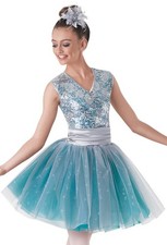Dance Costume Weissman 8836 Teal Small Child Ballet Tutu Tap Spandex Sparkle Pa