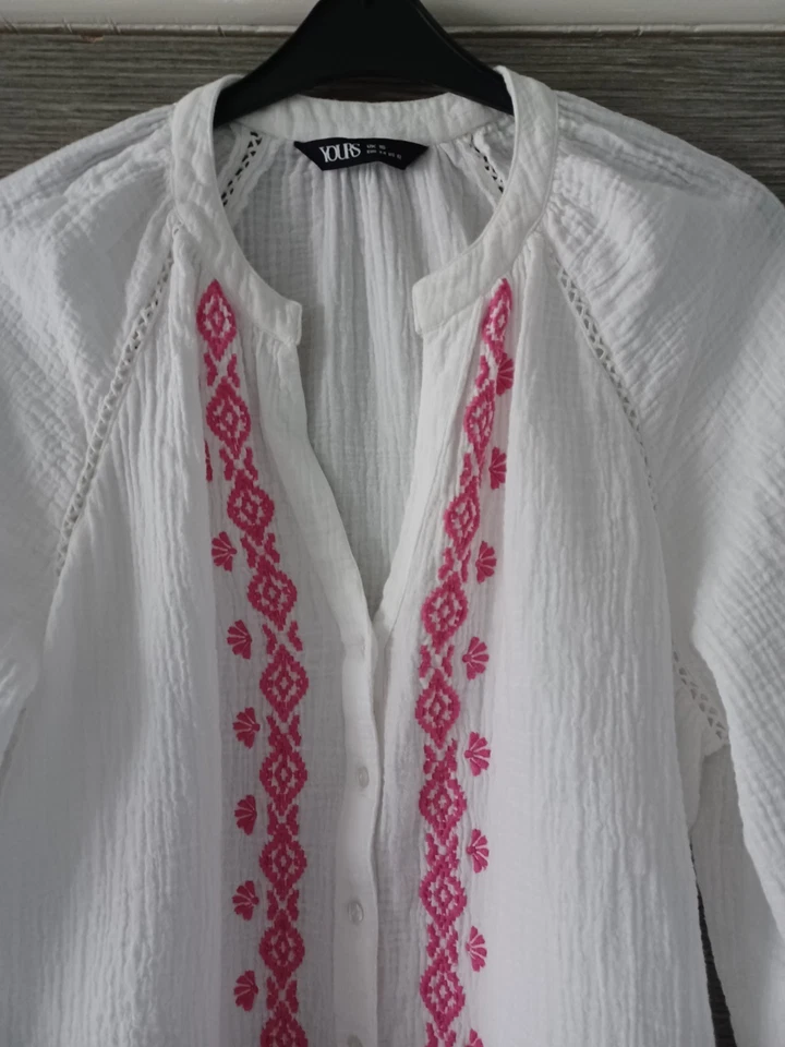 Yours Curve Ladies Plus Size Embroidered Cheesecloth Shirt UK 16 VGC - Image 2 of 4