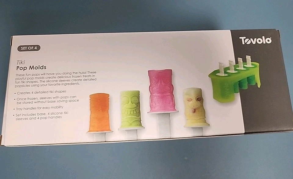 Tovolo Tiki Ice Pop moldes congelados (4) silicone flexível seguro para máquina de lavar louça novo na caixa - Imagem 3 de 3