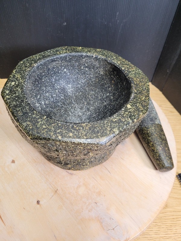 Antique Hand Hewn Marble Mortar & Pestle Spice Kharal