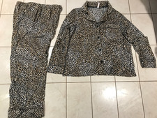 Joyspun Stretch Velour Notch Collar Top 2 Pc Pajama Set Leopard Print Sz L 12-14
