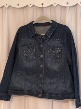 Gitano Women’s 24W Classic Denim Jean Trucker-Style Jacket Rhinestone Stud READ