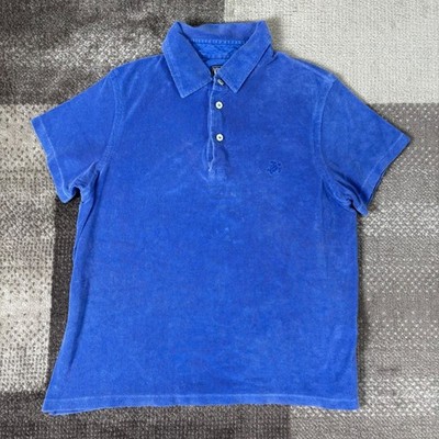 Vilebrequin Men's Blue Terry Cloth Polo Shirt SS Size S Embroidered Turtle