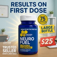 Natural Stacks Neuro Fuel For Focus & Memory, 75 Vegan Capsules   Exp 1/2027