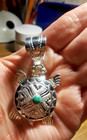 Navajo Indian ALONZO MARIANO Turtle Pendant Sterling Silver Turquoise 2 1/2" NEW — photo 2