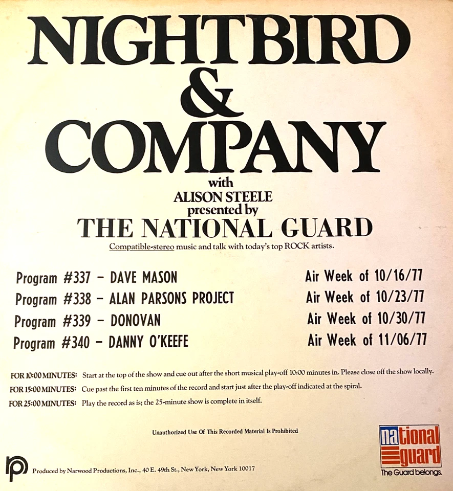 10/16/77 ALISON STEELE NIGHTBIRD & CO. FEATURES DAVE MASON, ALAN PARSONS,DONOVAN - Image 2 of 4