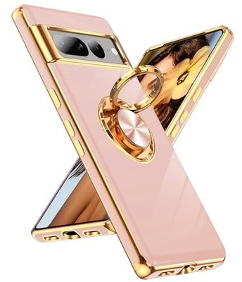 360° Rotatable Ring Holder Magnetic Kickstand Case for Google Pixel 7 Pro, Pink
