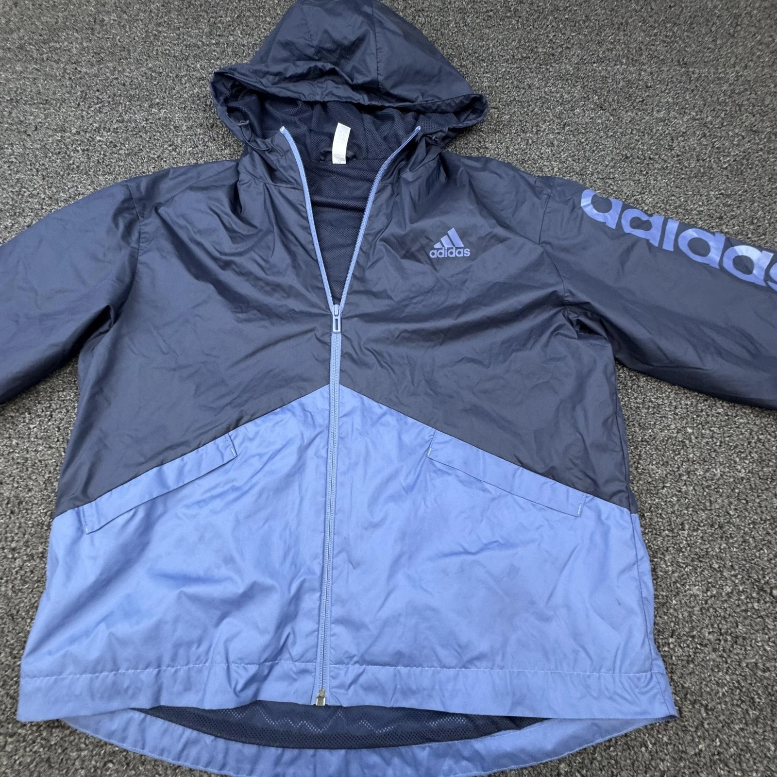Adidas Jacket Mens Small Hooded Windbreaker Primegreen Athletic Spell Out