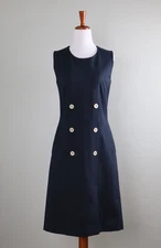 ANNA SERAVALLI AS Venezia $491 Solid Navy Ponte Stretch Button Dress Size IT 42