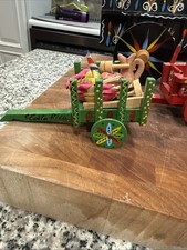 Vintage Folk Art Orange Wooden Wagon Costa Rican Ox Cart Handmade Set Of 3