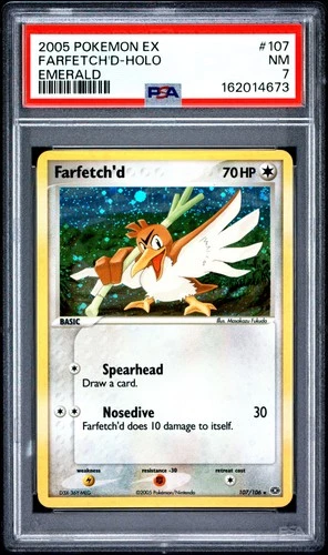 2005 POKEMON EX EMERALD #107 FARFETCH'D-HOLO PSA 7