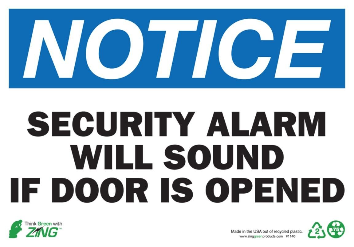 Recycled Aluminum Security Alarm Sign Notice Warning Zing Green 1140A