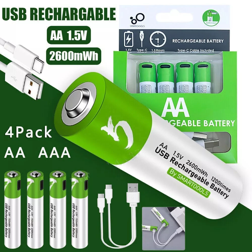 USB AA AAA 9V C D Lithium ion Rechargeable Battery 1.5V Fast Charger Type C  lot