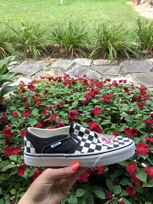 black and white checkered rose vans
