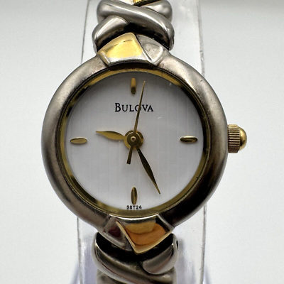 Vtg Ladies Bulova Watch Bracelet Two Tone Woven 98T24  display picture 1