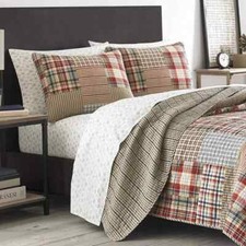 Queen Quilt Set Rustic Patchwork Plaid Print Cabin Lodge Country Farmhouse 3Pc