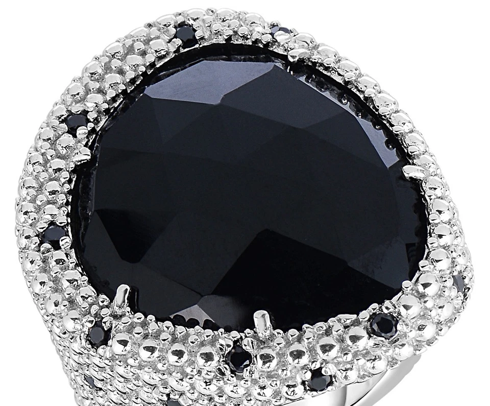 Anillo Phillip Gavriel Plata 925 Ónix Negro Espinela Forma de Pera Palomitas Talla 7 Foto 2 de 2