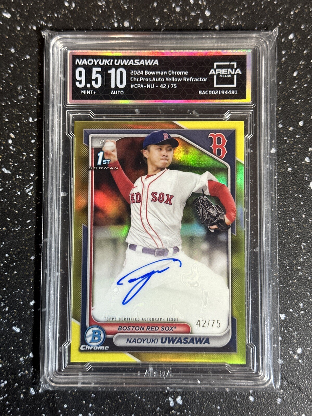 NAOYUKI UWASAWA 1ST BOWMAN AUTO /75 YELLOW PARALLEL 2024 BOWMAN CHROME #CPA-NU
