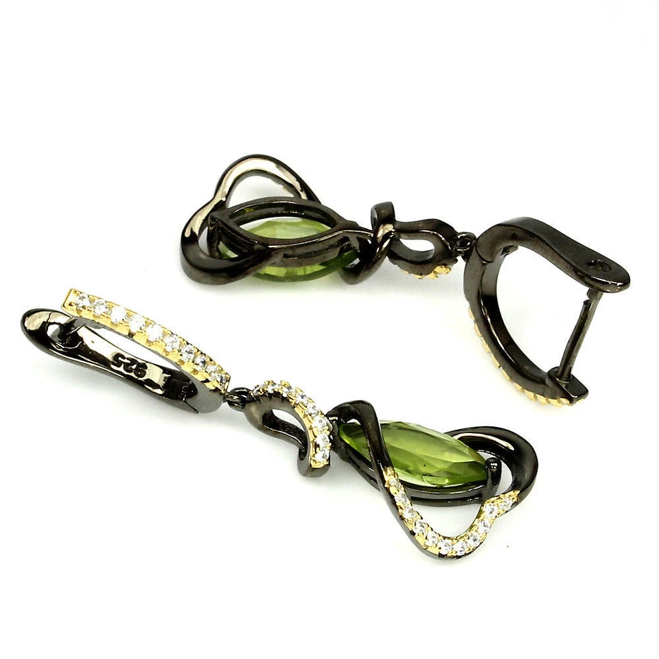 925 Sterling Silver Earrings Marquise Peridot 12x6mm Natural Gemstone Jewelry - Image 3 of 4
