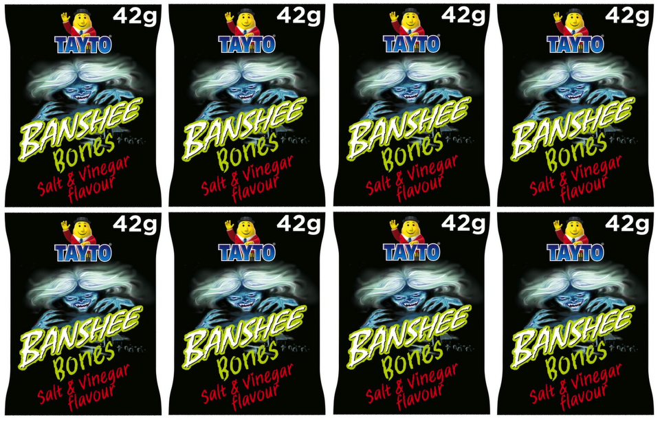 8 bags of Tayto Banshee Bones Salt And Vinegar Snacks, 1.48 oz or 42g