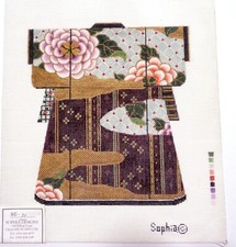 Hand-Painted Needlepoint Canvas by Sophia Japanese Kimono floral  patterns New