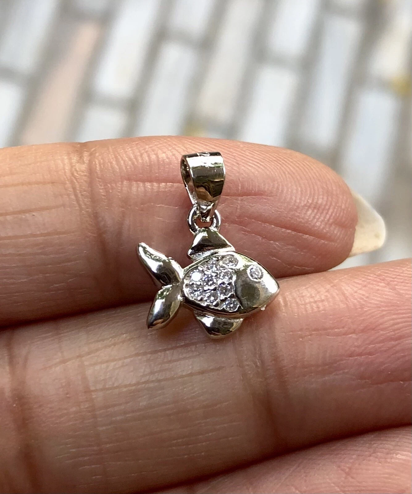 925 Sterling Silver FISH Pendant with Cz, Small Minimal Jewelry, High Polish #4