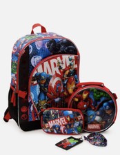 Marvel Avengers Universe Backpack with Lunch Bag, 4-Piece Set Blue Black NEW