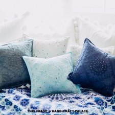 Indische Kissenbezüge 40x40 Cm – Dunkelrosa, Mit Spiegelstickerei | 2er-Set, Baumwolle, Für Sofa & Bett