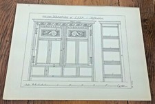 1902 large measured drawing print ! old oak wardrobe - at leek  ! plate 16