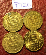 4 ELIZABETH II BRASS THREEPENCES 1960, 1961, 1966, 1967 - JOB LOT 7720